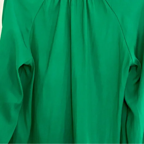 Loft Emerald Glow Shirred Raglan Long Sleeve V-neck Blouse - Picture 7 of 14